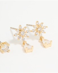 Lovisa - Gold Plated Cubic Zirconia Classic & Flower Teardrop Earrings 2-Pack
