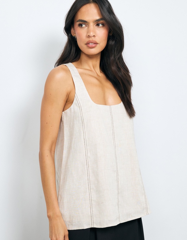 AERE - Maya Contrast Stitch Linen Top