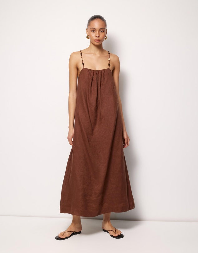 AERE - Nora Beaded Linen Maxi Dress
