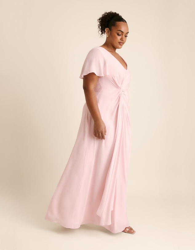 Six Stories - Knot Front Flutter Sleeve Chiffon Bridesmaid Dress