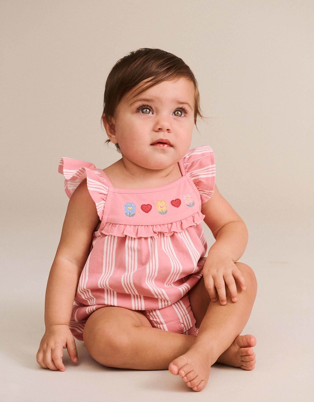 Huxbaby - Floral Embroidery Stripe Playsuit - Babies