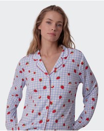 Bras N Things - Strawberry Patch Long Sleeve - Light Blue/ Print