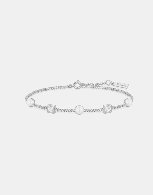 Ania Haie - Silver Bezel-Set Cube and Pearl Station Bracelet