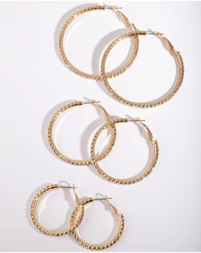 Lovisa - Mixed Size Gold Diamante Hoop Pack