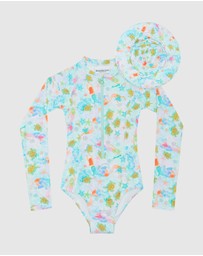 Bluesalt Beachwear - Hamilton Island Long Sleeve one piece swimsuit and matching Beach Swim Hat