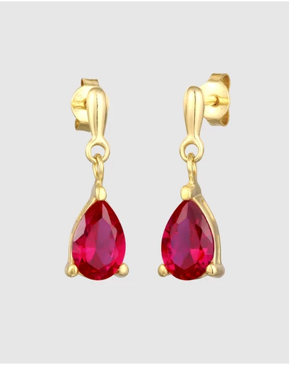 Elli Jewelry - Ruby Teardrop Stud Earrings in Gold-Plated 925 Silver