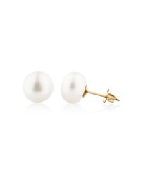 Michael Hill - Stud Earrings with 9mm Button Cultured Freshwater Pearl in 10kt Yellow Gold