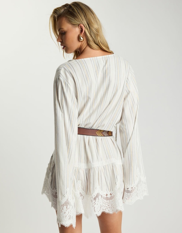 ONE TEASPOON - Moonlight Prairie Lace Longsleeve Mini Dress - White Stripe