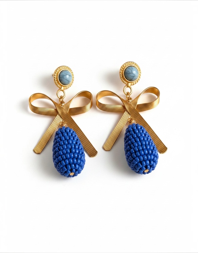 Mossée - Amelie Blue Bow Drop Earrings