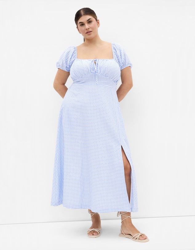City Chic - Plus size Abbie Short Sleeve Gingham Dress - blue