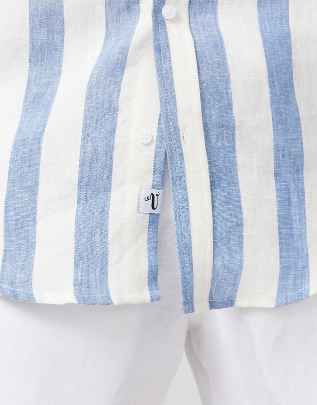 Vacay Swimwear - S/S Blue Stripe Linen Shirt
