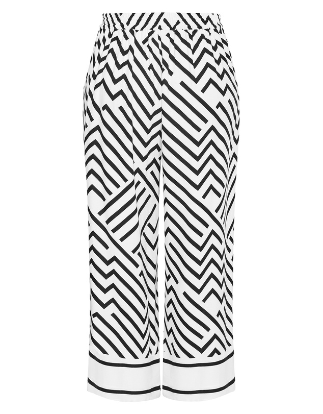 City Chic - Plus size Linear Border Print Wide Leg Pant - ivory