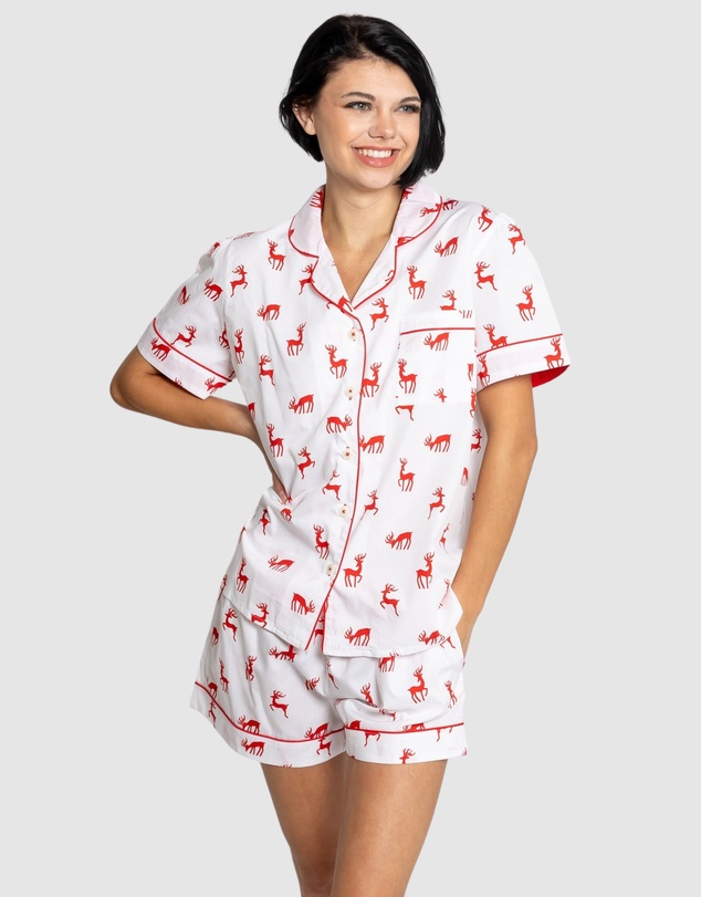 Sant And Abel - Women's Reindeer Red Short PJ Set