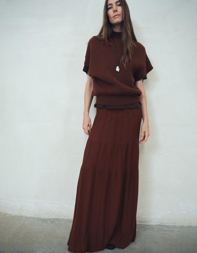 M.N.G - Knitted Long Skirt With Seam Detail