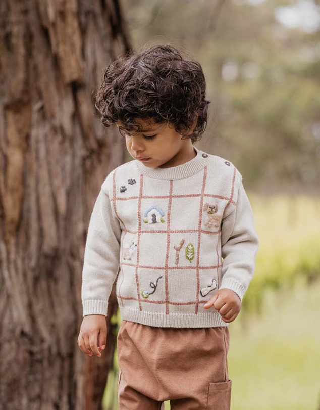 Bebe by Minihaha - Otto Puppy Grid Organic Knitted Jumper - Babies