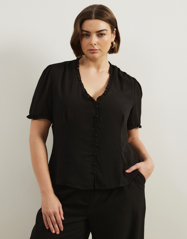 Atmos&Here Curvy - Meadow V-Neck Ruffle Blouse