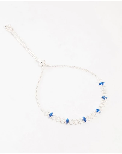 Lovisa - Silver Alternating Cluster Marquise Blue Cubic Zirconia Toggle Bracelet