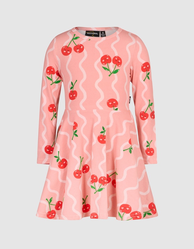 Rock Your Kid - Cherry Squiggle Long Sleeve Waisted Dress