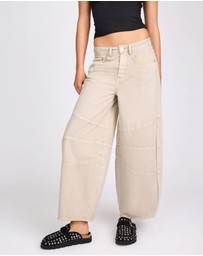 ONE TEASPOON - Barrel Mid Waist Wide Leg Denim Jeans - Stone