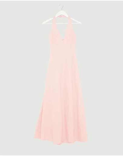 Revibe - Repaired AERE Odele Linen Halter Midi Dress - AU 6