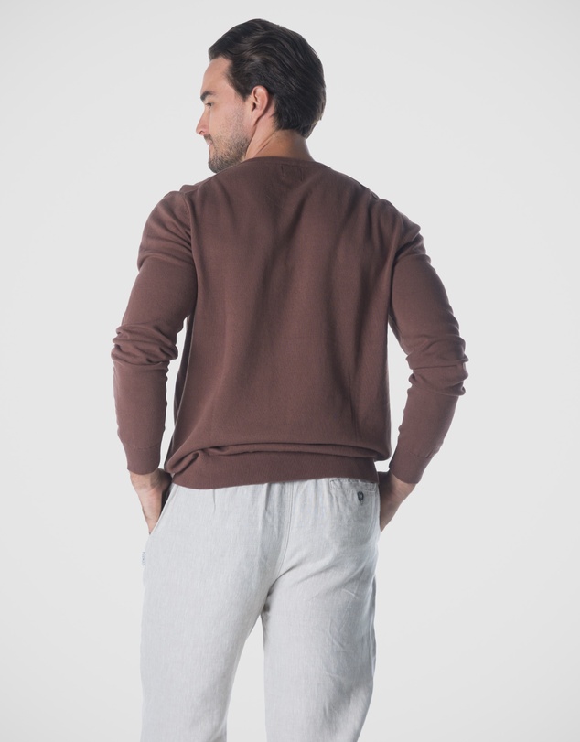 Coast Clothing - V-Neck Cotton Jumper - Chocolate
