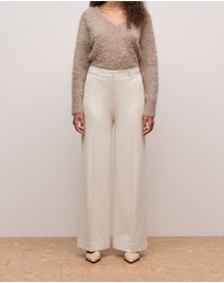 Trenery - Ponte Tailored Wide Leg Pant in Stone