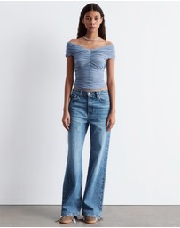 & Other Stories - Ruched V-Neck Mesh Top