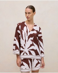 Trenery - Wakame Border Stripe Popover Top in Espresso
