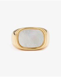 Lovisa - Waterproof Gold Plated Stainless Steel Square Semi Precious Moon Stone Signet Ring