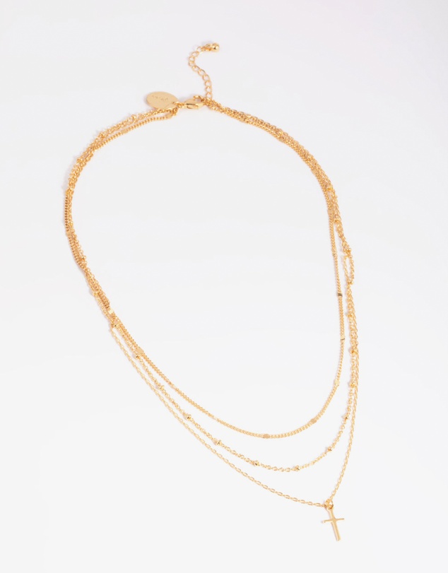 Lovisa - Gold Plated Brass Layered Cross Necklace