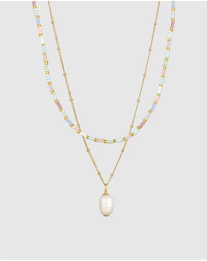 Elli Jewelry - Freshwater Pearl Bead Necklace in Gold-Plated 925 Silver