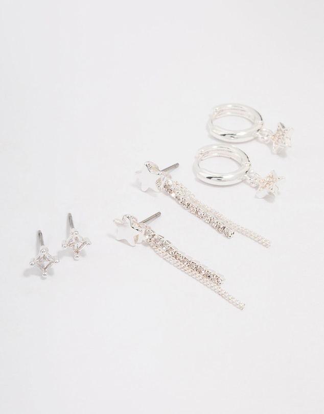 Lovisa - Silver Plated Brass Star Chain Earring 3-Pack