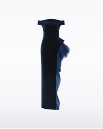 Carla Zampatti - Navy Velvet Organza Detail Gown