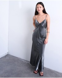 TOPSHOP - Halter Tie Neck Liquid Metallic Maxi Slip Dress