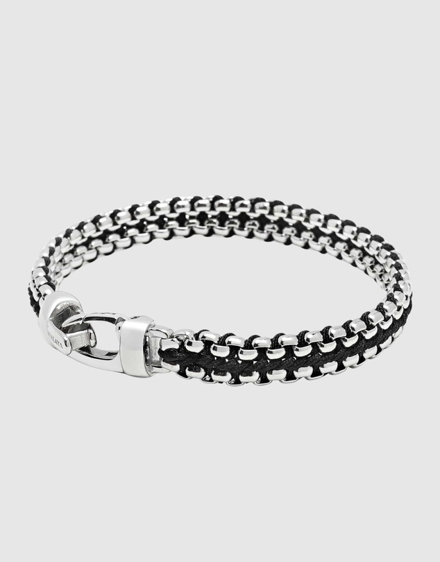 Nialaya Jewellery - Black Woven 8mm Box Chain Bracelet in Silver