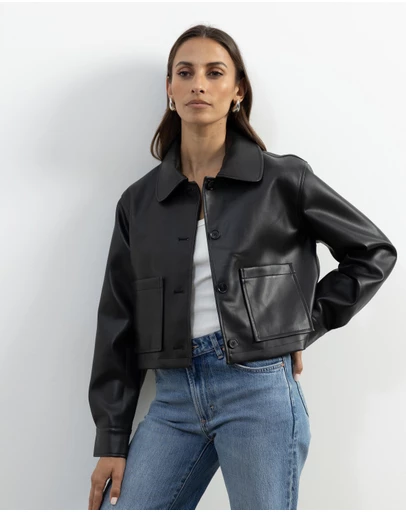 Atmos&Here - Annalise Leather Look Cropped Shacket