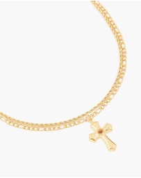 Lovisa - Waterproof Gold Plated Stainless Steel Tigers Eye Semi Precious Stone Cross Chain Layered Necklace