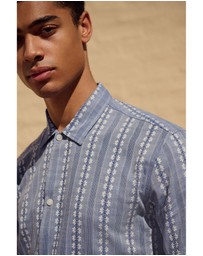 NEXT - Textured Stripe 100% Cotton Short Sleeve Shirt