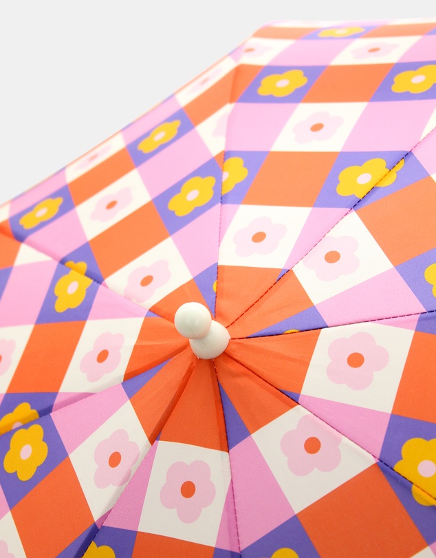 Morgan & Taylor - Flower Check Kids Umbrella in Blue, Pink and Peachy Orange