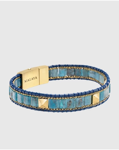 Nialaya Jewellery - Blue Apatite Stud Bracelet
