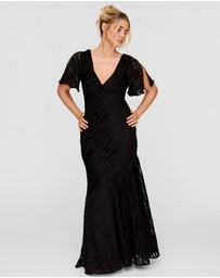 Six Stories - Animal Devore Flutter Sleeve Maxi Dress