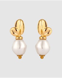 Elli Jewelry - Earrings Stud Pearl Flower 925 Sterling Silver Gold-Plated