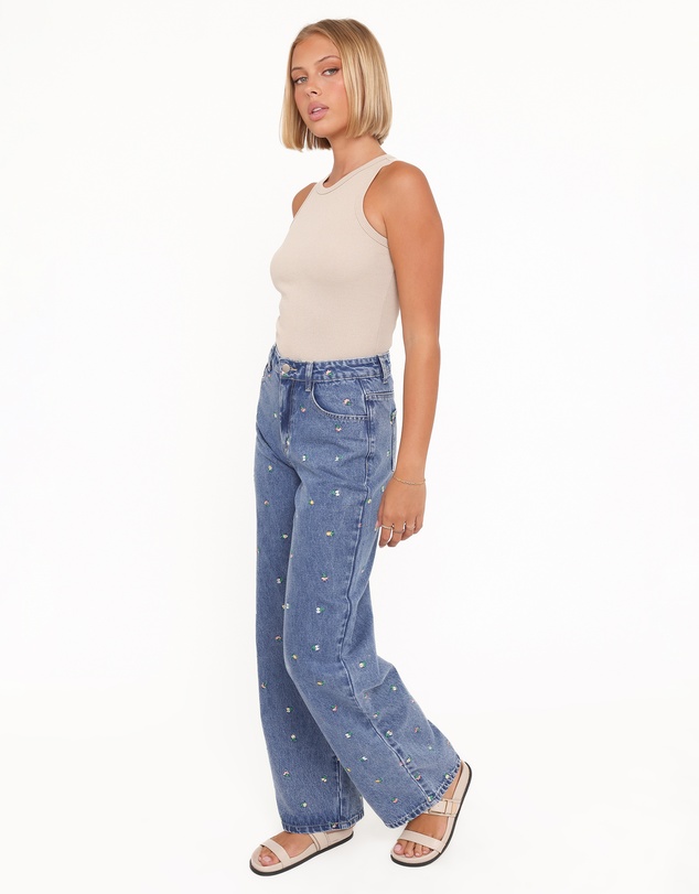 Petal & Pup - Kendall Straight Leg Jeans - Embroidery Medium Wash