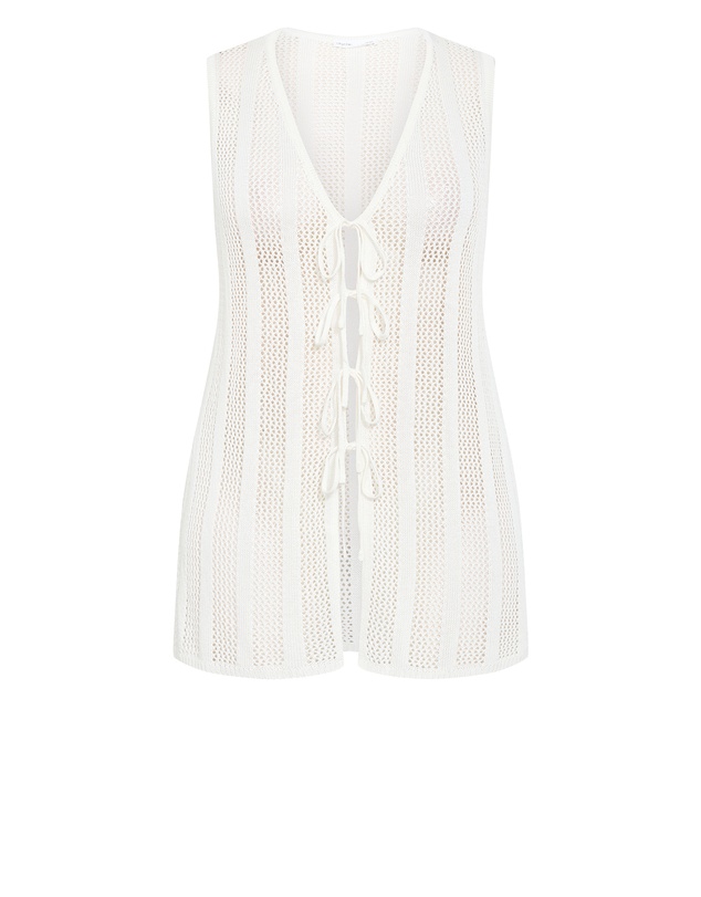 City Chic - Crochet Tie Vest - creme