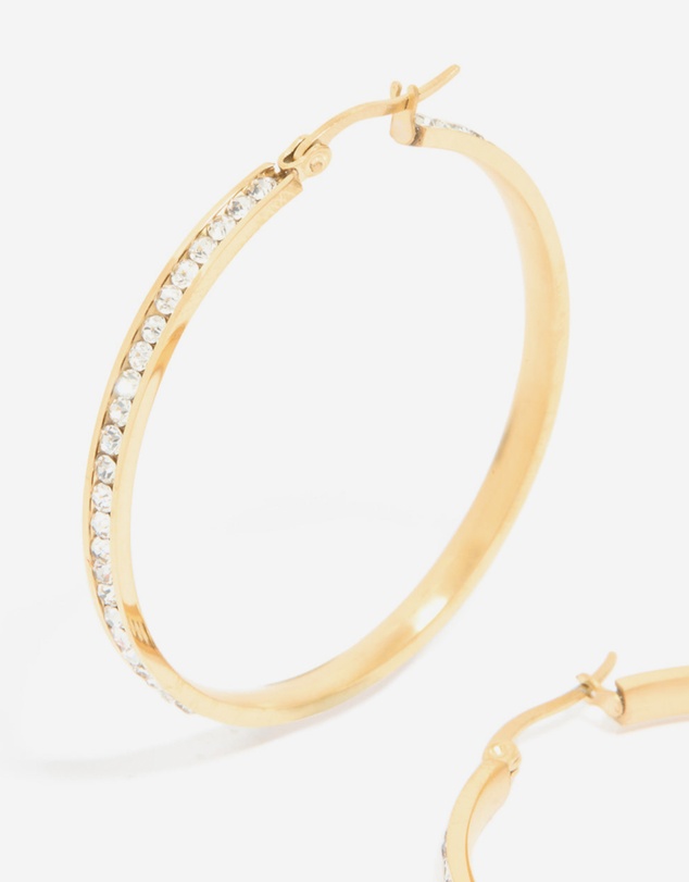 Lovisa - Waterproof Gold Plated Stainless Steel Diamante Hoop Earrings 45 MM
