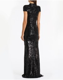 Carla Zampatti - Black Cascade Sequin Raglan Sleeve Gown