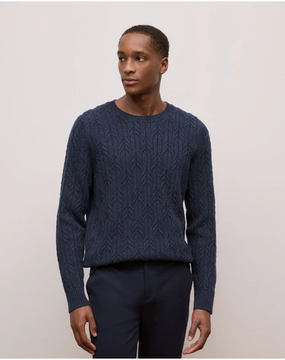 Trenery - Merino Cable Knit Crew in Navy