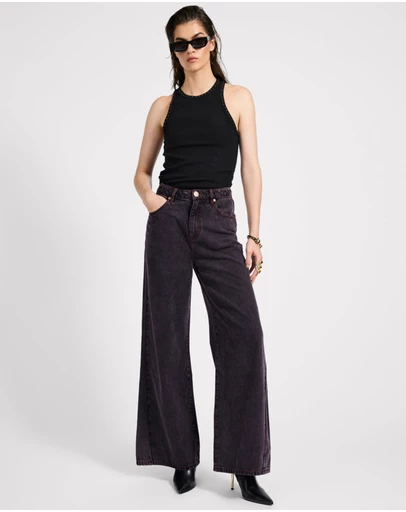 ONE TEASPOON - Love Machines Mid Waist Super Wide Leg Denim Jeans - Black Pink