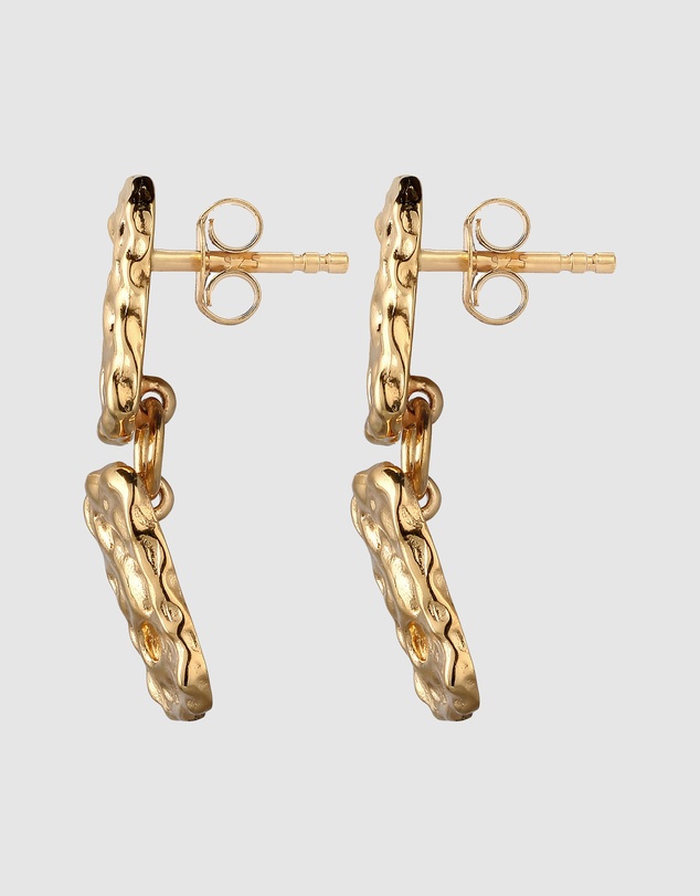 Elli Jewelry - Hammered Rectangle Drop Earrings in Gold-Plated 925 Silver