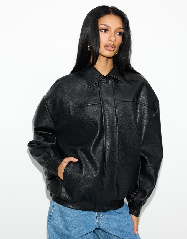 Dazie - Cool Nights Oversized Pebbled Leather Look Jacket